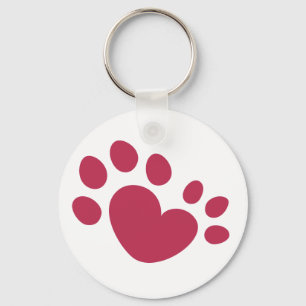 Polydactyl Cat Paw Print Heart Keychain