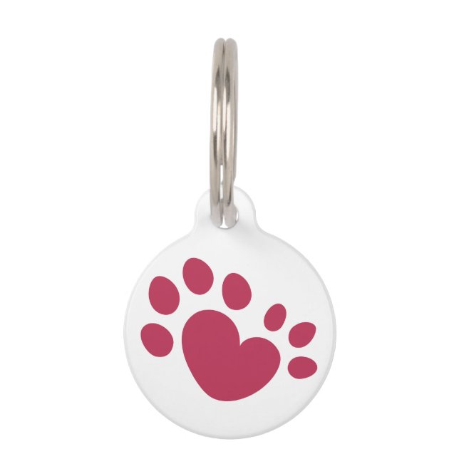 Polydactyl Cat Paw Print Heart Pet Tag (Front)