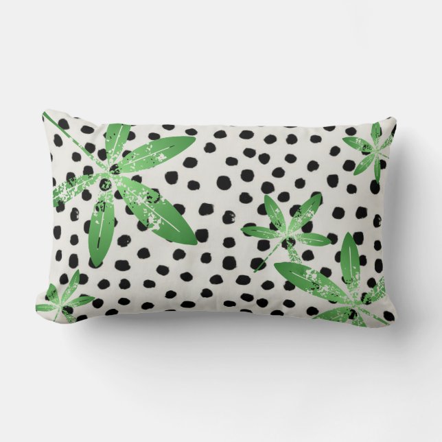 Polyester Throw Pillow, Polka Dot/Green Leaf Lumbar Pillow (Front)