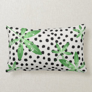 Polyester Throw Pillow, Polka Dot/Green Leaf Lumbar Pillow
