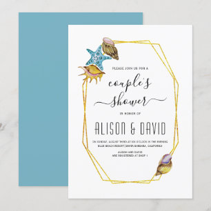 Polygon and seashells beach wedding couples shower invitation