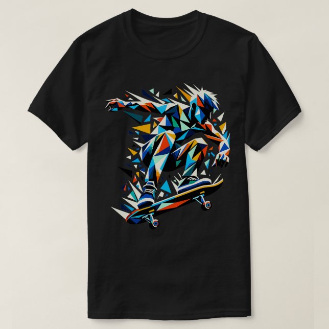 Polygon Art Skateboarder Skater Skateboard Skatebo T-Shirt (Design Front)
