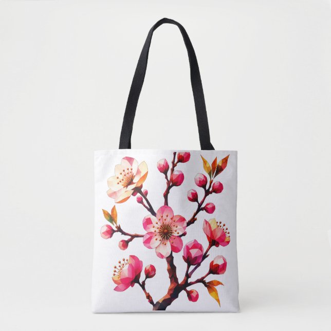 Polygon Cherry Blossom Art Tote Bag (Front)