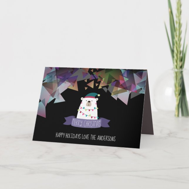 Polygon Christmas Polar Bear Personalized Card (Front)
