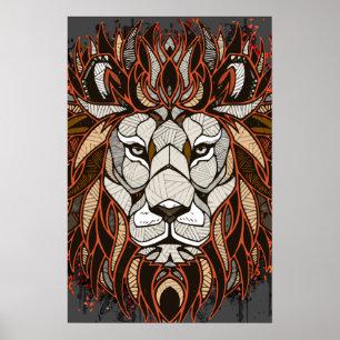 Polygon Lion   Colourful Drawing   Lion Poster