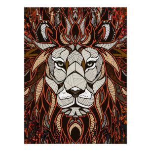 Polygon Lion Poster Glossy - Colourful Drawing