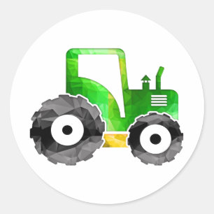 Polygon Mosaic Green & Yellow Tractor Classic Round Sticker