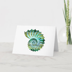 Polygon Mosaic Nautilus Shell Blue & Green Card