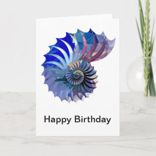 Polygon Mosaic Nautilus Shell Blue & Purple Card