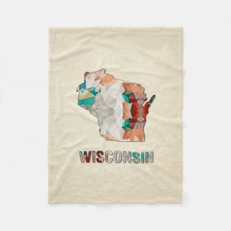 Polygon Mosaic Parchment Map WISCONSIN Fleece Blanket
