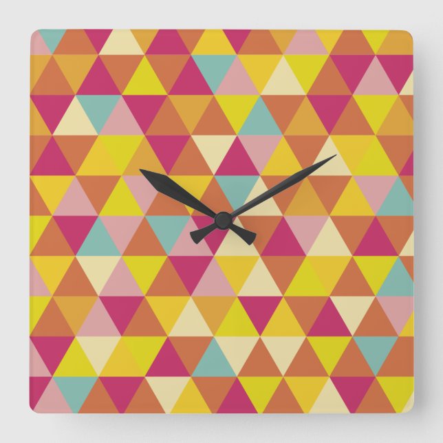 Polygon Multi colour Triangles in Geometrical Square Wall Clock (Front)