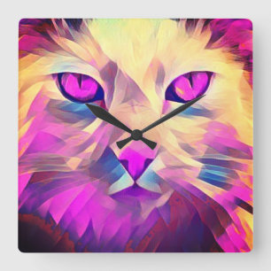 Polygon Pink Cute Cat Face Wall Clock