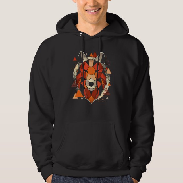 Polygon Wolf Moon Or Polygon Dog Wolf Dad Dog Poly Hoodie (Front)