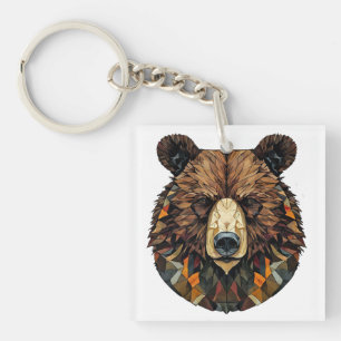 Polygonal Art of a Bear's Face Keychain