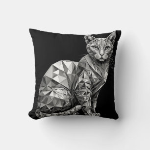 Polygonal Artwork of a Cat Showing Geometric Desig Throw Pillow