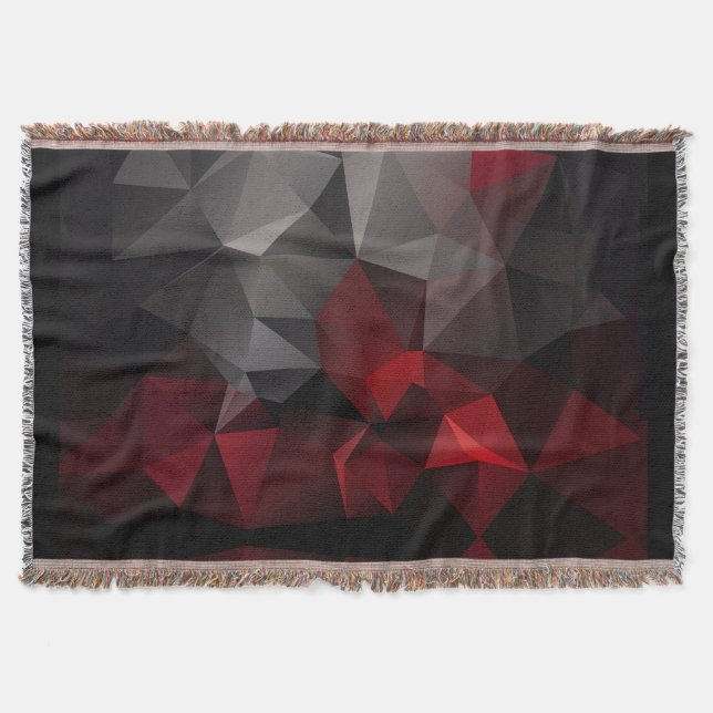 Polygonal , black and red throw blanket (Front)