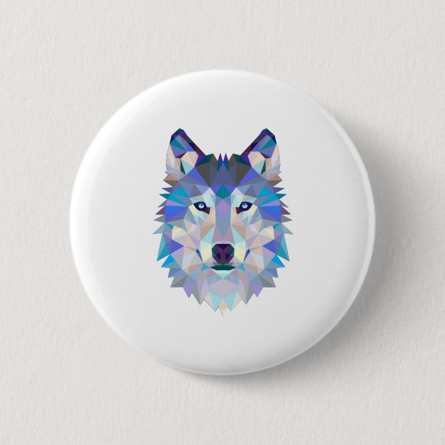 Polygonal geometric wolf head 2 inch round button (Front)