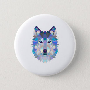 Polygonal geometric wolf head 2 inch round button