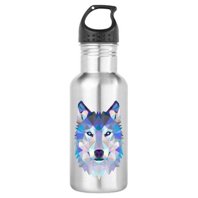 Polygonal geometric wolf head 532 ml water bottle (Front)