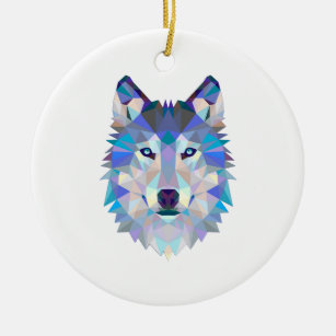 Polygonal geometric wolf head ceramic ornament