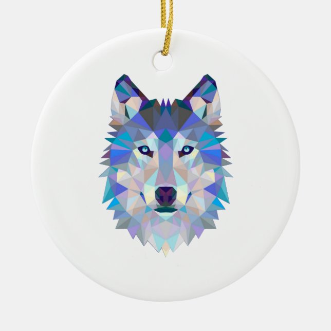 Polygonal geometric wolf head ceramic ornament (Front)