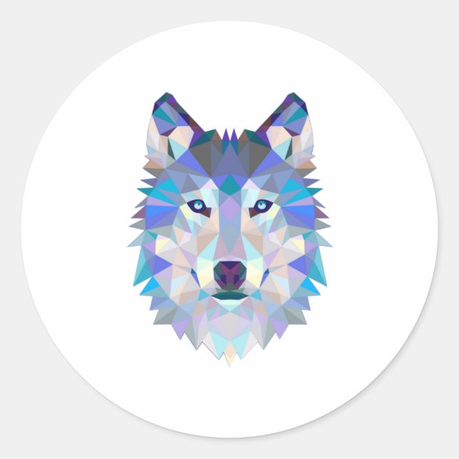 Polygonal geometric wolf head classic round sticker (Front)