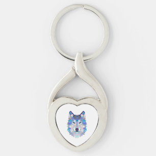 Polygonal geometric wolf head keychain