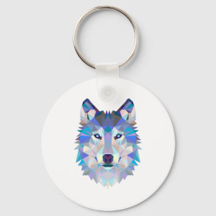 Polygonal geometric wolf head keychain