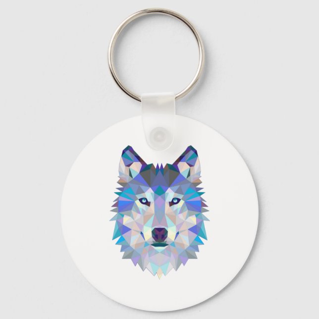 Polygonal geometric wolf head keychain (Front)