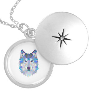 Polygonal geometric wolf head locket necklace