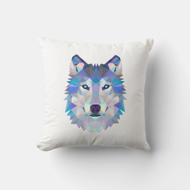 Polygonal geometric wolf head throw pillow (Front)