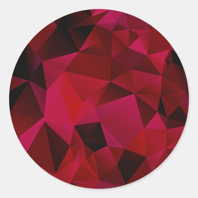 Polygonal geometrical triangles red print classic round sticker (Front)