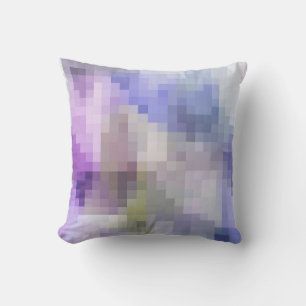Polygonal geometrical violet purple blue pixel squ throw pillow