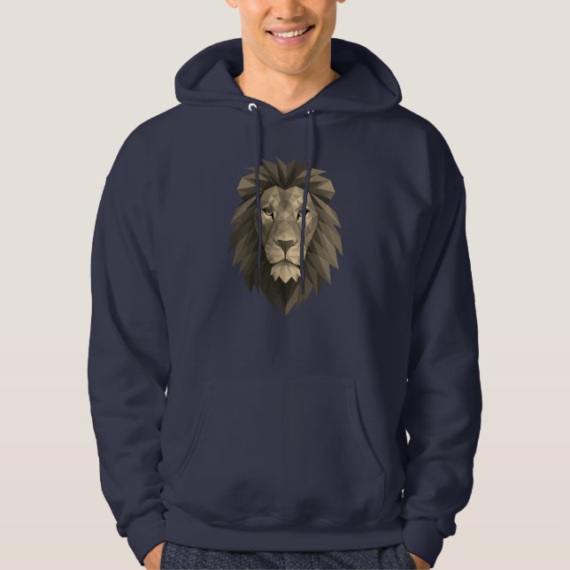 Polygonal Lion Head – Geometric Power Design for M Hoodie (Front)