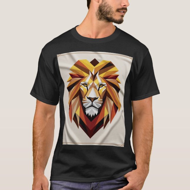 Polygonal Majesty: Geometric Lion T-Shirt  (Front)