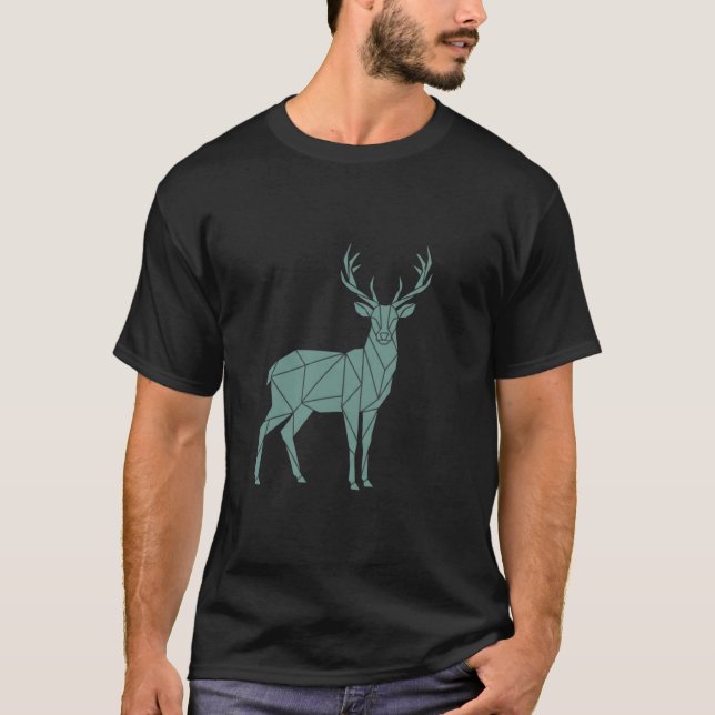 Polygonal Stag – Teal Geometry in Motion T-Shirt (Front)