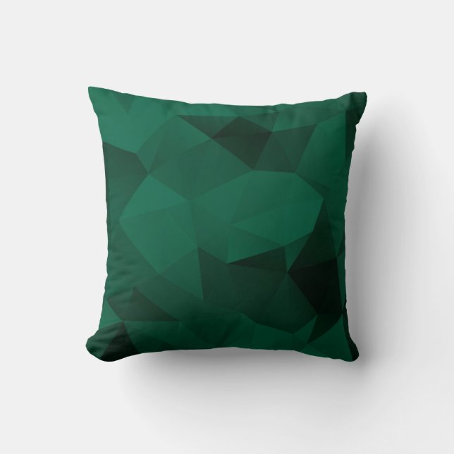 Polygonal triangles geometrical print green colour throw pillow (Front)
