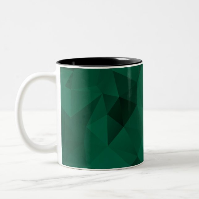 Polygonal triangles geometrical print green colour Two-Tone coffee mug (Left)