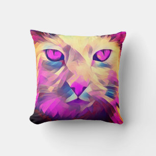 Polygone Rose Cute Chat Visage Jeter Oreiller