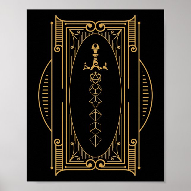 Polyhedral Dice Sword Deco Retro Poster (Front)