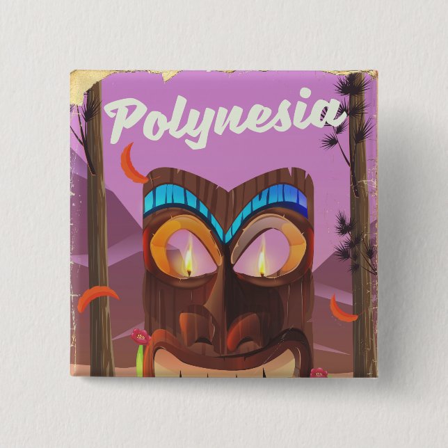 Polynesia Tiki mask 2 Inch Square Button (Front)