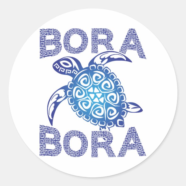 Polynesian Blue Tribal Sea Turtle Bora Bora Classic Round Sticker (Front)