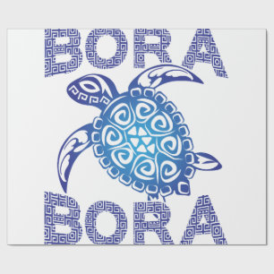 Polynesian Blue Tribal Sea Turtle Bora Bora Wrapping Paper