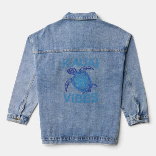 Polynesian Blue Tribal Sea Turtle Kauai Vibes Denim Jacket