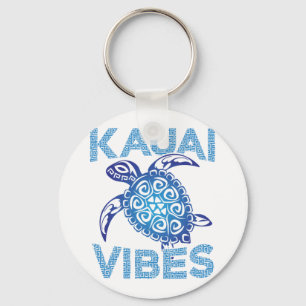 Polynesian Blue Tribal Sea Turtle Kauai Vibes Keychain