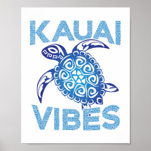 Polynesian Blue Tribal Sea Turtle Kauai Vibes  Poster