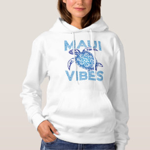 Polynesian Blue Tribal Sea Turtle Maui Vibes Hoodie