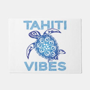 Polynesian Blue Tribal Sea Turtle Tahiti Vibes Doormat