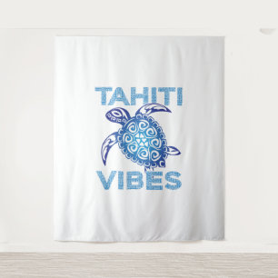 Polynesian Blue Tribal Sea Turtle Tahiti Vibes Tapestry