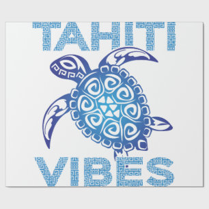 Polynesian Blue Tribal Sea Turtle Tahiti Vibes Wrapping Paper